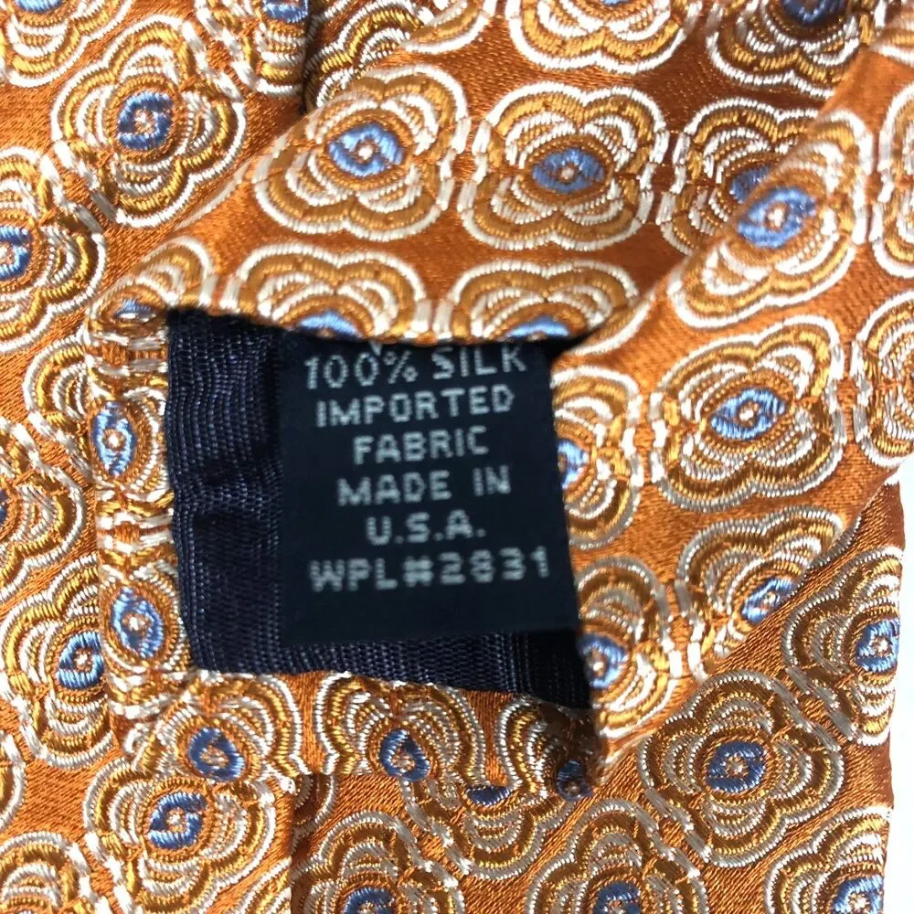 Vtg Hart Schaffner Marx Parisian Tie Orange Geometric Blue Medallion 100% Silk